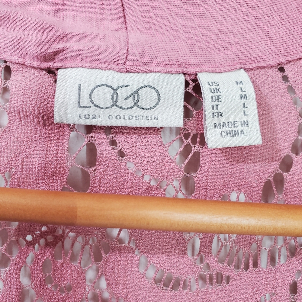 LOGO by Lori Goldstein Women's Open Front Dusty Pink Lace Cardigan Size M - Picture 7 of 7